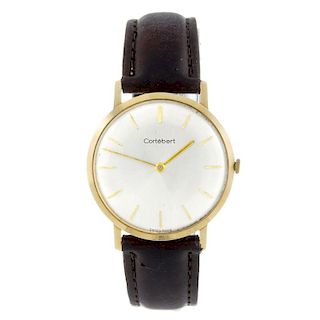 CORTEBERT - a gentleman's wrist watch. Yellow metal case. Reference 14K 0,585 with poincon. Numbered