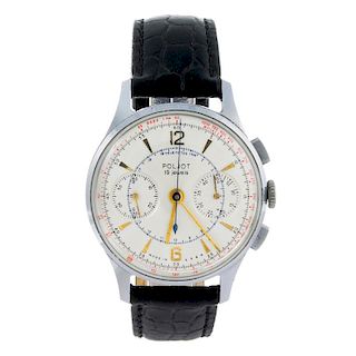 POLJOT - a gentleman's chronograph wrist watch. Stainless steel case. Unsigned manual wind movement.
