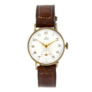 SMITHS - a gentleman's De Luxe wrist watch. 9ct yellow gold case with presentation inscription to ca