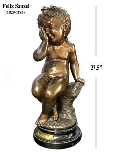 FELIX SANZEL (1829-1883) Large Bronze Figure of Girl