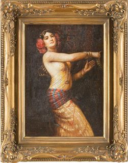 ETIENNE Act. Orientalist Oil on Canvas of Dancer, C.