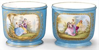 Pair of 19th C. Sevres Porcelain Cachepots