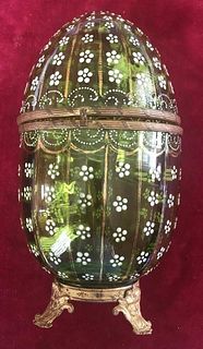 LARGE MOSER GLASS FOOTED & ENAMELED GLASS EGG