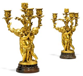 Pair of Large 19th C. French Figural Gilt Bronze Four