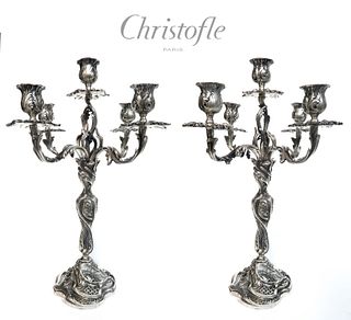 A Pair of French Silver Plated Five Light Candelabra