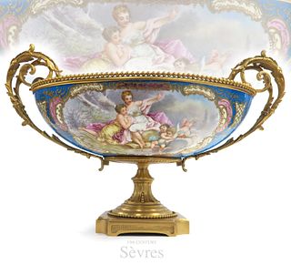 Large 19th C. French Sevres Porcelain Gilt Bronze