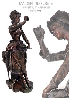19th C. Important Original Bronze Maiden Indiscrete