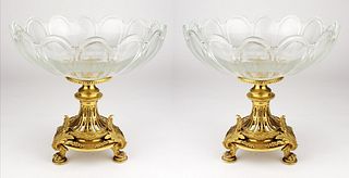 Pair of 19th C. Christofle Bronze & Baccarat Glass