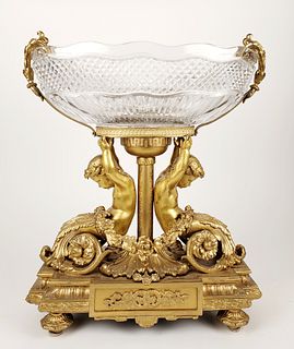 Large 19th C. French Gilt Bronze & Baccarat Crystal
