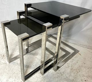 Post Modern Chrome & Smoked Glass Nesting Tables