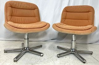Pair Mid Century Office Chair Chrome Orange 