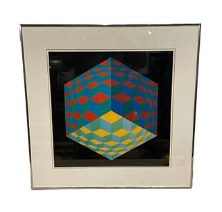 VICTOR VASARELY "Hat Vi" Lithograph in Frame