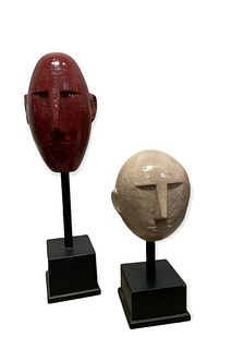 Pair Post Modern Face Sculptures