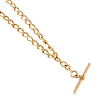 A 15ct gold curb link Albert chain, with 15ct gold T-bar and 15ct gold lobster clasp, each link stam