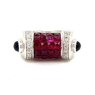 18k Diamond Ruby Sapphire Ring