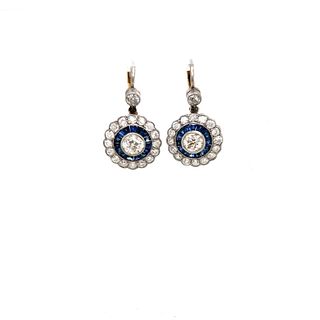 14k Platinum Sapphire Diamond Earring
