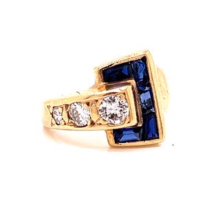 Retro 18k Diamond Sapphire Ring