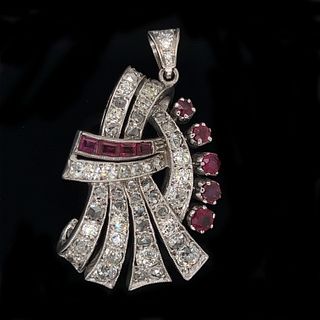 Art Deco Platinum Diamond RubiesÂ  PendantÂ 