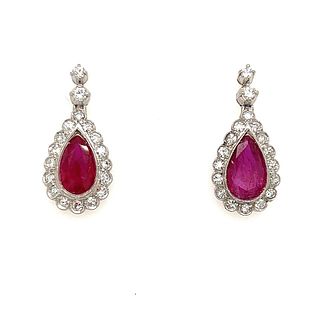 Platinum Diamond Ruby Earrings