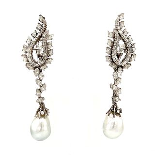 Art Deco Platinum Diamond Pearl Earring