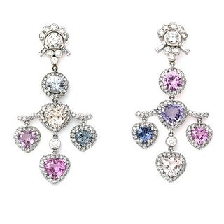 18k Platinum Sapphire and Diamond Chandelier Earrings
