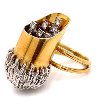 Art Deco 18K Yellow Gold Diamond Ring