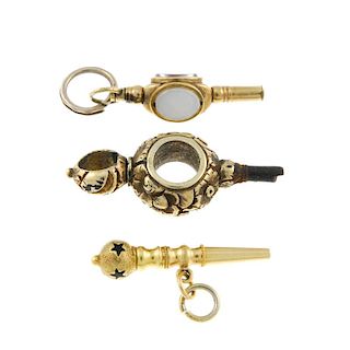 Three assorted watch keys. <br><br>'Star' watch key shows light scratches, marks and wear to the bla