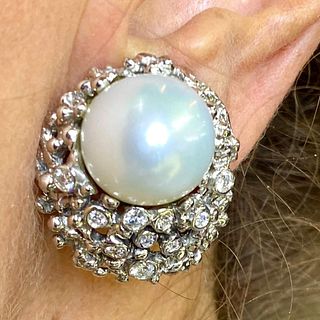 18K South Sea Pearl and Diamond Earrings
