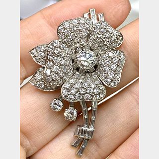 Ghiso Paris Art Deco Platinum Diamond Flower Brooch