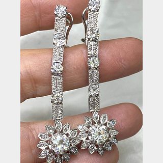 Antique White Gold Diamond Long Earrings