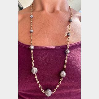 18K & Silver Diamond Spheres Necklace