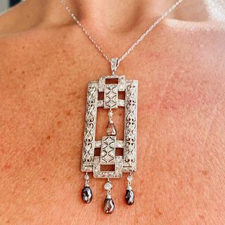 Art Deco Platinum Diamond Pendant and Chain