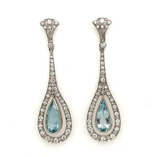 Platinum Aqua Diamond Long Earrings