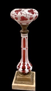 Boston & Sandwich Glass Company Fluid lamp. 19" high with marble base. Kerosene lamp.