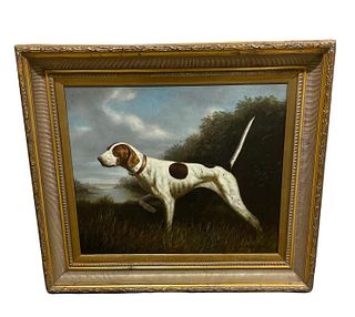 Oil on canvas picture of dog. Signed lower right. 31" x 28"