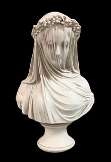 Chatsworth "Veiled Lady" marble composite bust measuring 14" high with stamped base, see attached photo