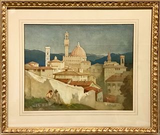 Walter Herbert Allcott, 1880-1951 "Florence From Porta San Giorgio" water color image size 15" x 18"