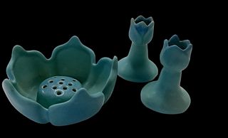 Van Briggle Pottery Lotus pottery bowl , candle stick holder.