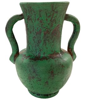 Weller Copperton Glaze hand made vase double-handed base10" high.