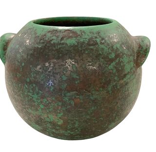 Weller copper tone glaze hand made vase 7" high.