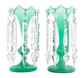 * A Pair of Victorian Glass Girandoles Height 10 inches.