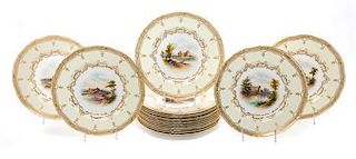 * A Set of Seventeen Worcester Porcelain Dinner Plates Diameter 10 5/8 inches.