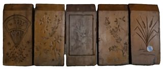 Five panel wooden wall hanging with carved nature scenes, 29"w x 11.5"h.
