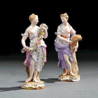 Two Meissen Porcelain Figures Personifying Seasons