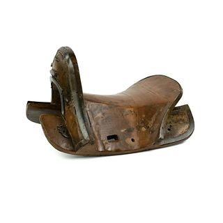 19th C Tibetan Carved Wood and Leather Horse Saddle