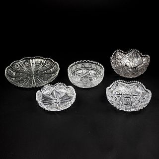 (5) Group of 5 Brilliant Cut Glass Servers and Bowls