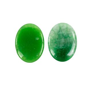 (2) Natural Green Jade Oval Cabochon Stones 