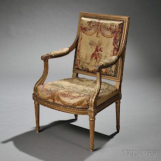 Louis XVI-style Giltwood Fauteuil