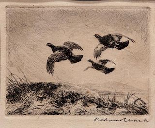 Roland H. Clark (1874-1957) Three Grouse over a Dune