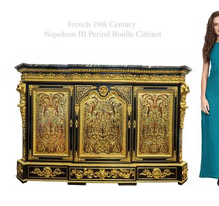 19th C French Napoleon III Period Bronze Boulle Cabinet